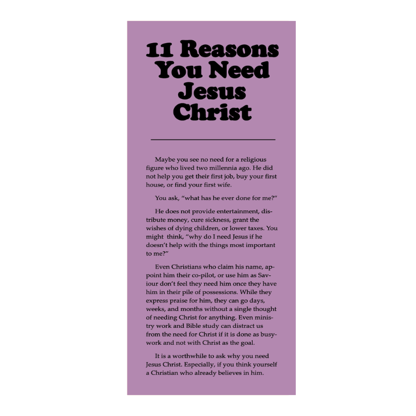 11 Reasons You Need Jesus Christ (25 PACK)