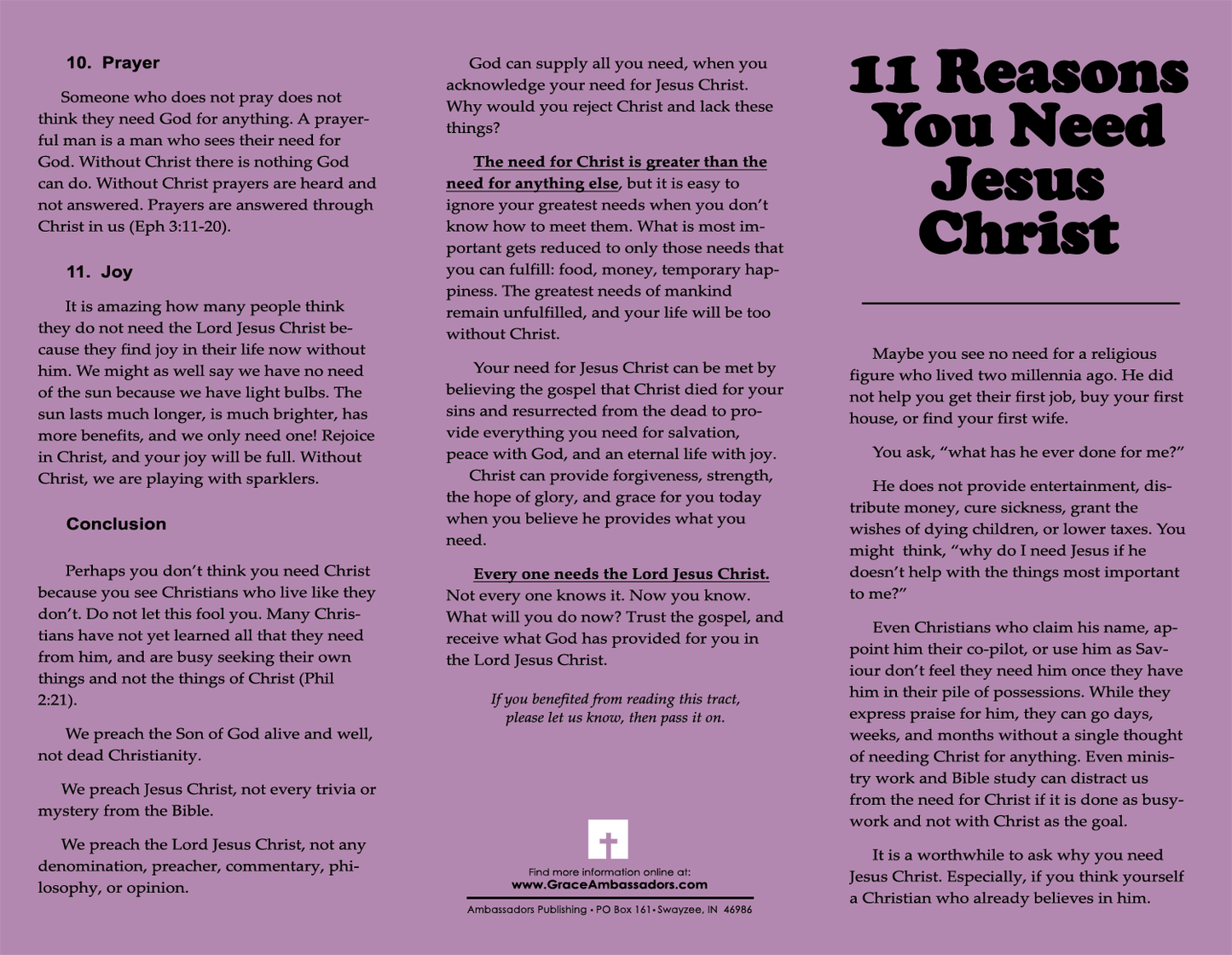 11 Reasons You Need Jesus Christ (25 PACK)