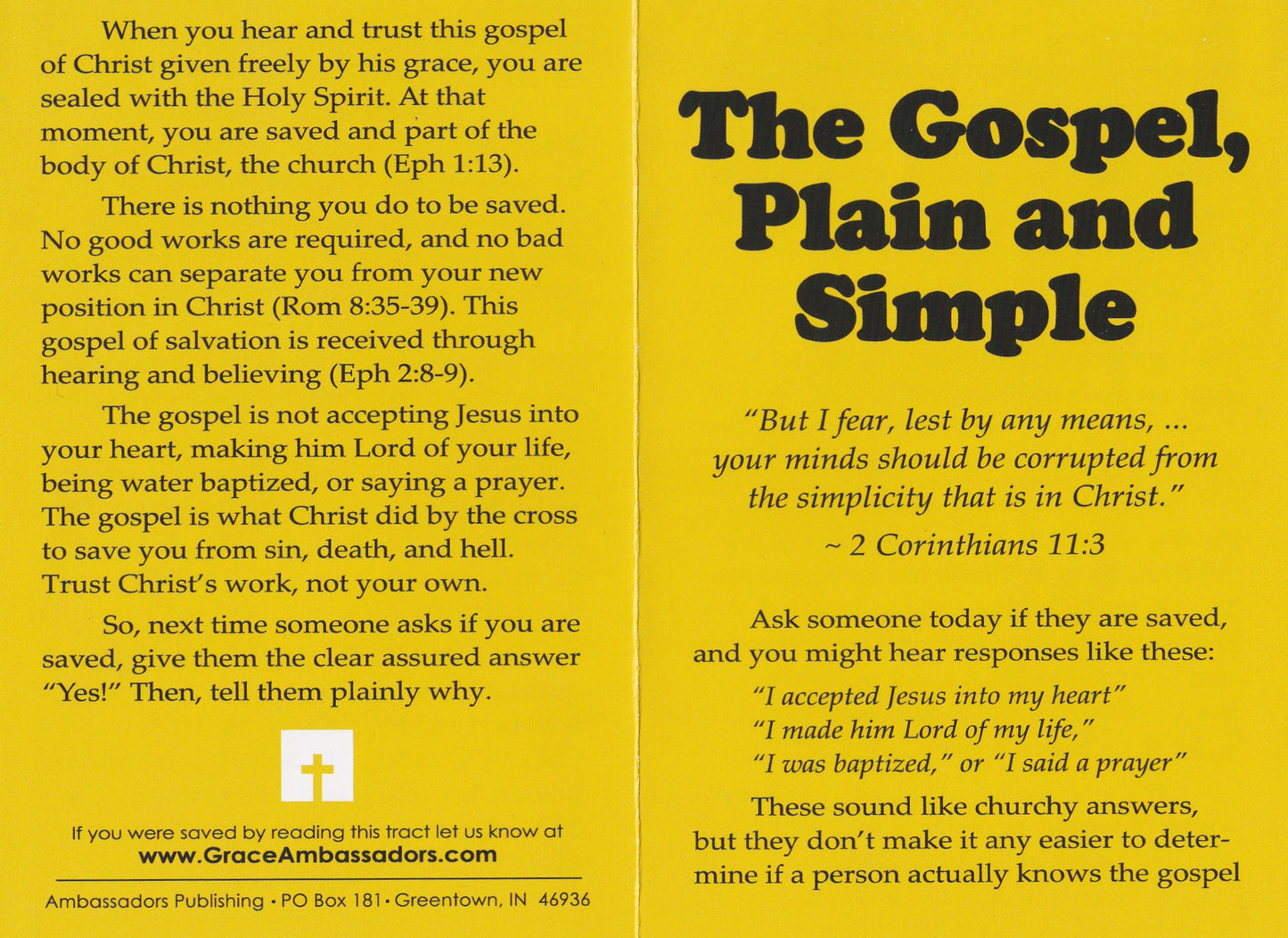 The Gospel: Plain And Simple (50 Pack)(Yellow Version)